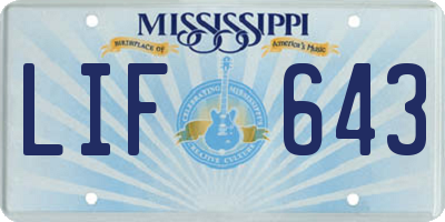 MS license plate LIF643