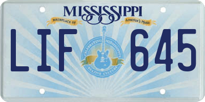 MS license plate LIF645