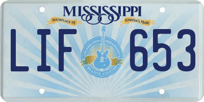 MS license plate LIF653
