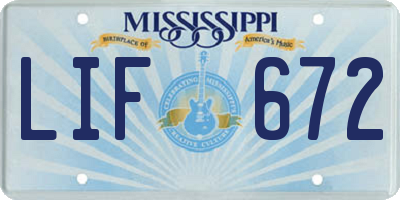 MS license plate LIF672