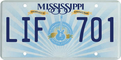 MS license plate LIF701