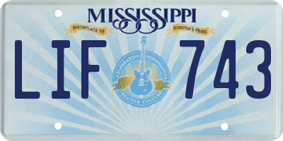 MS license plate LIF743