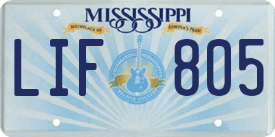 MS license plate LIF805