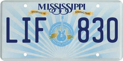 MS license plate LIF830