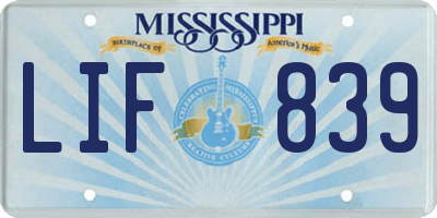 MS license plate LIF839