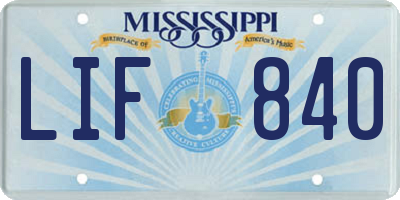 MS license plate LIF840