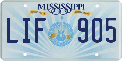 MS license plate LIF905