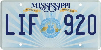 MS license plate LIF920