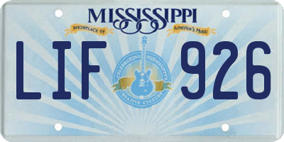 MS license plate LIF926
