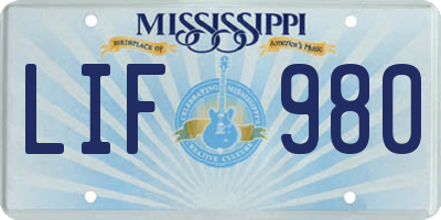 MS license plate LIF980