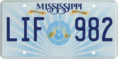 MS license plate LIF982