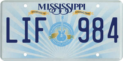 MS license plate LIF984