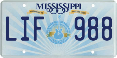 MS license plate LIF988