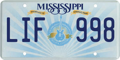 MS license plate LIF998
