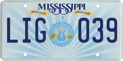 MS license plate LIG039