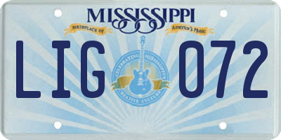 MS license plate LIG072
