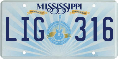 MS license plate LIG316