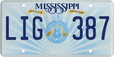 MS license plate LIG387