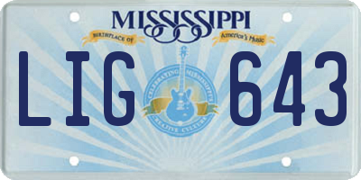 MS license plate LIG643