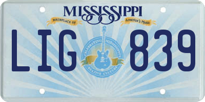 MS license plate LIG839