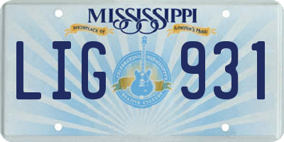 MS license plate LIG931