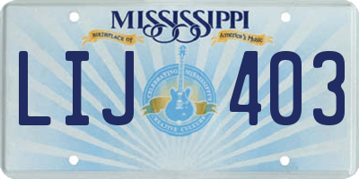 MS license plate LIJ403