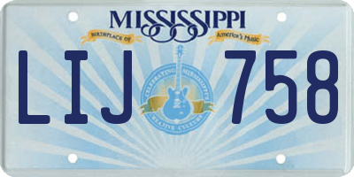 MS license plate LIJ758