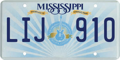 MS license plate LIJ910