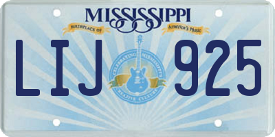 MS license plate LIJ925