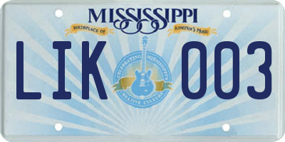 MS license plate LIK003