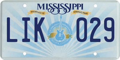 MS license plate LIK029