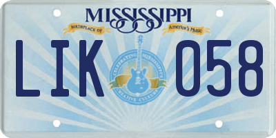 MS license plate LIK058