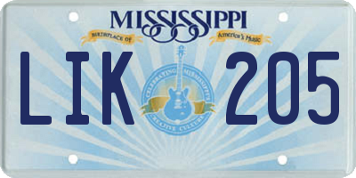 MS license plate LIK205