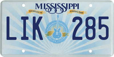 MS license plate LIK285