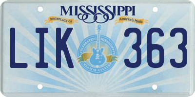 MS license plate LIK363