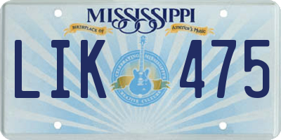 MS license plate LIK475
