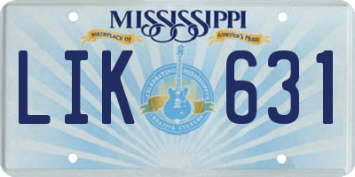 MS license plate LIK631