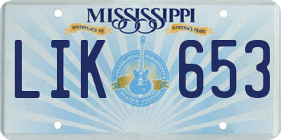 MS license plate LIK653
