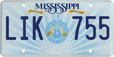 MS license plate LIK755