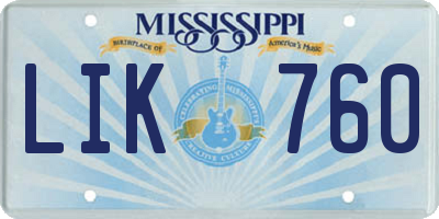 MS license plate LIK760