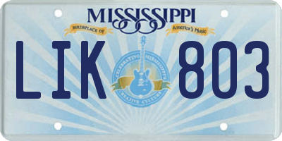MS license plate LIK803