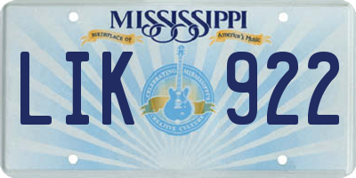 MS license plate LIK922