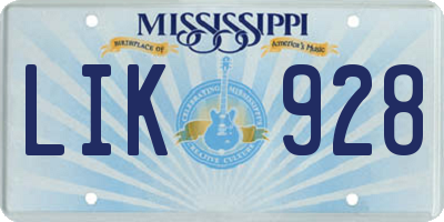 MS license plate LIK928