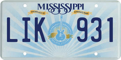 MS license plate LIK931