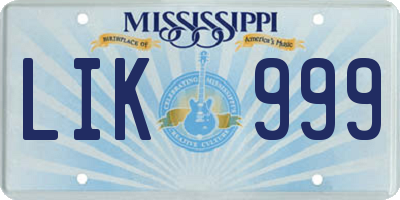 MS license plate LIK999