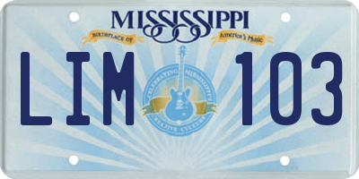 MS license plate LIM103