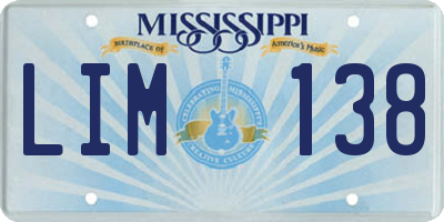 MS license plate LIM138