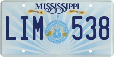 MS license plate LIM538