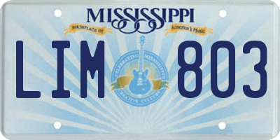 MS license plate LIM803