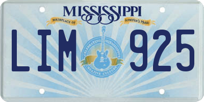 MS license plate LIM925
